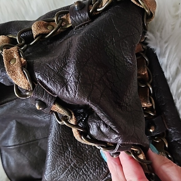 Vintage Betsey Johnson Brown Shoulder Bag with Chain and Stud Trim - Picture 8 of 12